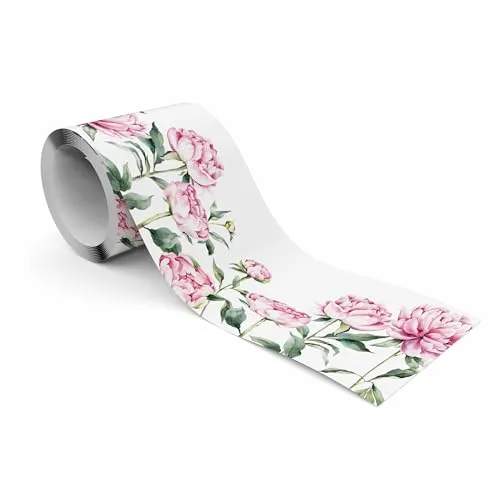Muralo - Selbstklebende Bordüre - Tapetenbordüre Wandbördure - Dekorative Wandtatto für Wände, Möbel, Decken, Tapeten, Wandverkleidungen, Türen - Rosa Pfingstrosen - Br.10cm x Hö.300cm