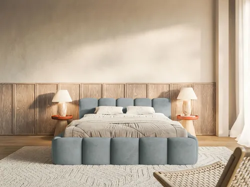 Selsey Polsterbett Cloudy Low, Grau, 140x200 cm - Modisches Polsterbett für höchsten Komfort im Schlafzimmer, mit elegantem, niedrigem Kopfteil und wasserabweisendem Veloursstoff für pflegeleichte Nutzung.