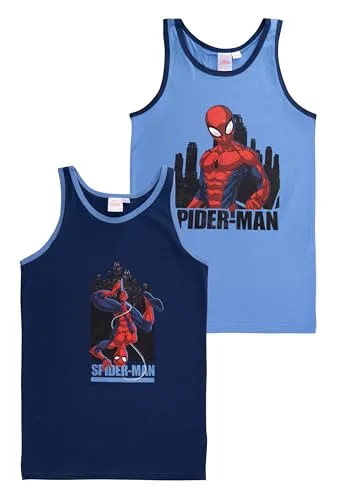 Marvel Spider-Man Unterhemd für Jungen - Kinder Tank Top Hemdchen Unterwäsche Blau (2er Pack) (DE/NL/SE/PL, Numerisch, 134, 140, Regular, Blau)