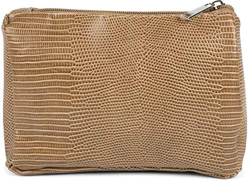 styleBREAKER Damen Beautybag Krokodil Optik Oberfläche, Kosmetiktasche, Make Up Bag, Taschen Organizer 02013018, Farbe:Braun