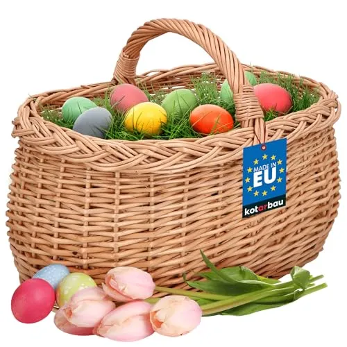 KOTARBAU® Henkelkorb Weidengeflecht für Einkauf in Naturfarbe Geräumig und Komfortabel