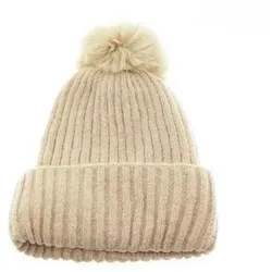 Faera Bommelmütze Strickmütze mit Innenfutter zum Warmhalten im Herbst und Winter beige|braun