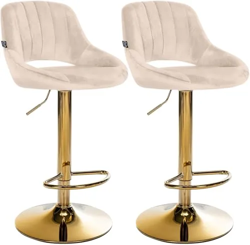 CLP Barhocker Milet 2er Set Samt creme höhenverstellbar drehbar