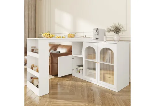 Odikalo Tresentisch Stehtisch Couchtisch mit Stauraum und Glastür - Multifunktionaler, um 360° drehbarer Barschrank (120x40x97 cm) mit eleganten Glastüren. Ideal für Küchen und Wohnzimmer, sorgt für Ordnung und passt in jeden Wohnstil.