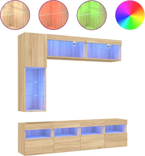 vidaXL 7-tlg. TV-Wohnwand mit LED-Leuchten Sonoma-Eiche von vidaXL