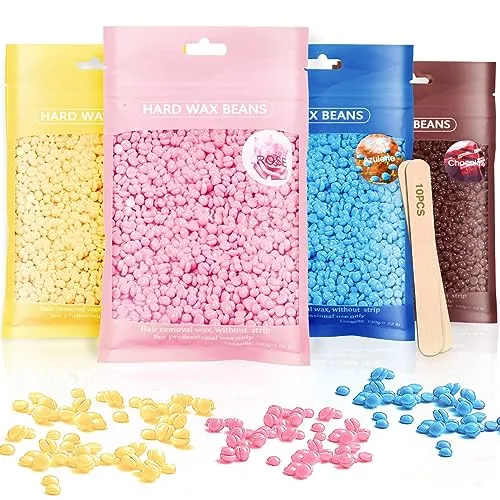 Hartwachsbohnen zur Haarentfernung, 400g Wachsperlen mit 10 Holzspatel Enthaarung für Ganzkörper Enthaarung, Heißwachs, Brazilian Waxing, Beine, Gesicht und Arme