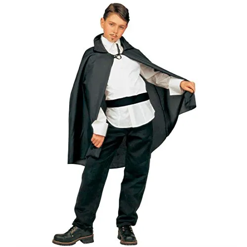 Amakando Schwarzer Umhang Kinder Cape 90 cm Zorro Kapuzenumhang Hexen Gewand mit Kapuze Gothic Vampirumhang Halloween Verkleidung Zauberer