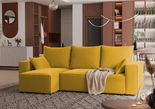 4ALLHOME Ecksofa mit Schlaffunktion TOBI, Couch, Sofa mit Bettkasten, Eckcouch, L-Form Velo 626 Senfgelb