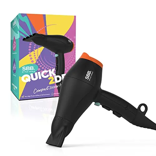SBB Style Tools – Quick 2Dry Compact Power 2000W Hair Dryer – Leicht, schnelles Trocknen, 4 Hitze- und 2 Geschwindigkeitsstufen mit Macadamia- und Argan-Haaröl für Frizz-Kontrolle