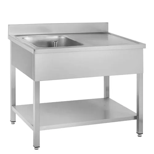 GastroHero Spültisch Basic 10x6 mit 1 Becken links - Edelstahlmöbel für Profi-Küchen, extrem langlebig und hygienisch, ideal für Gastronomie und Hotellerie mit einfacher Reinigung und hoher Tragkraft.
