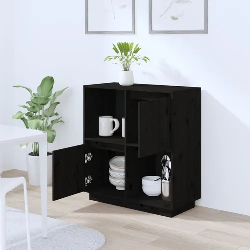 vidaXL Sideboard Schwarz aus massivem Kiefernholz 74x35x80 cm - Kommode aus robustem Kiefernholz mit 2 Türen und 2 offenen Fächern für optimalen Stauraum, stilvolles Design verleiht jedem Raum Charme.