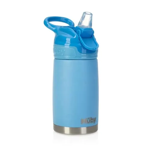 Nuby – Thirsty Kids – Flip-It Reflex Edelstahlflasche für unterwegs – Auslaufsicherer Babybecher mit sicherem Verschluss und Thermodesign – 300 ml Reiseflasche für Kinder – Babybecher in Blau