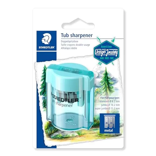 STAEDTLER 513 001CBK Doppelspitzer (für Standardbleistifte und dicke Stifte, mit Auffangbehälter, Blisterkarte mit einem Spitzer)