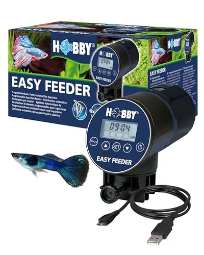 HOBBY Aquaristik Easy Feeder I programmierbarer Futterautomat für Aquarien I Fischfutter-Spender für bis zu 4 Fütterungen pro Tag I 100g / 300ml Kapazität I Aquarium-Futterspender