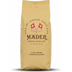 MÄDER Edel Arabica 1000g - Premium Kaffee aus 100% Arabicabohnen, ideal für Café Crème und Milchkaffee. Die mittlere Röstung bietet einen einzigartigen Geschmack und hervorragende Crema.