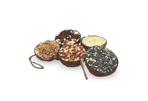 Lyra Pet® Halbe Kokosnuss mit Topping 3 x 10 - Vogelfutter für Wildvögel, gefüllt mit energiereicher Saatenmischung und verschiedenen Toppings für individuellen Geschmack. Ideal für ganzjähriges Füttern und einfache Aufhängung.