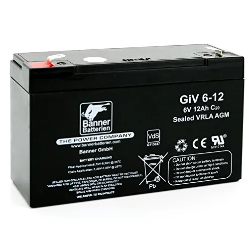 Banner Stand by Bull 6 Volt 12 Ah Batterie - Zuverlässige 6 Volt 12 Ah Batterie für konstante Stromversorgung bei Stromausfällen, ideal für USV-Anlagen, Alarm- und Meldetechnik, wartungsfrei und lageunabhängig einsetzbar.