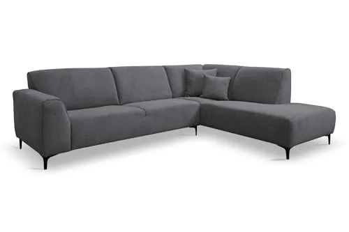 VENASI MÖBEL Ecksofa L-Form Dunkelgrau Rechts - Sofas & Couches – Hochwertiges Ecksofa mit verstellbaren Kopfstützen und komfortablem T35-Polyurethanschaum für besten Sitzkomfort.