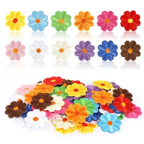 Stück Patches zum Aufbügeln, Flicken zum Aufbügeln, Blumen Patches zum Aufnähen Blumen Bestickte Bunte Aufnäher Gänseblümchen Blumen Aufnäher zum Aufbügeln für Kleidung Rucksäcke Hüte 72