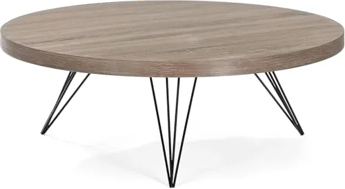 Wohnando Couchtisch rund Holz 90x90cm - Beistelltisch fürs Wohnzimmer in Eichenoptik mit stabilen Metallbeinen, wasserabweisender Oberfläche und einfacher Montage für vielseitige Nutzung.