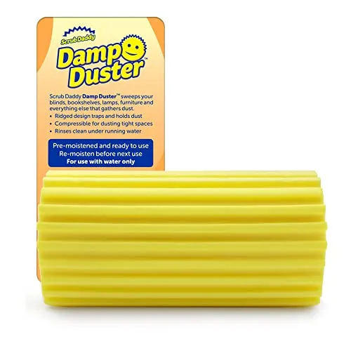 Scrub Daddy Damp Duster Staubschwamm, Staubwedel waschbar mit Rillen, Putzutensilien Haushalt für Holzjalousien, Heizkörper und Spiegel, Spinnenwebenentferner, Putzschwamm Antistatisch, Gelb