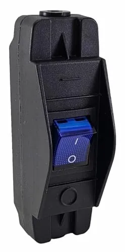 Geräte Schnurschalter in schwarz, robustes Gehäuse mit auswechselbarem Wippschalter 16A 250V~, blau beleuchtet