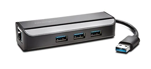 Kensington Ethernet Anschlussadapter UA3000E, USB 3.0 auf 10/100 Ethernet Adapter mit 3 USB Anschlüssen, K33982WW