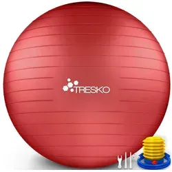 Tresko Gymnastikball Anti-Burst 85cm, rot - Gymnastikball Ø 85cm, bis 300kg belastbar, ideal für kräftigungs- und Reha-Übungen. Angeraute Oberfläche für besseren Halt, auch als gesunde Sitzgelegenheit geeignet. Inkl. Übungsposter und Luftpumpe.