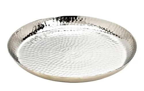 itsisa Deko Schale rund D:37 cm, Metall silber - Kerzentablett, Dekotablett, Dekoschale Wohnzimmerdeko, Deko Weihnachten, Advent