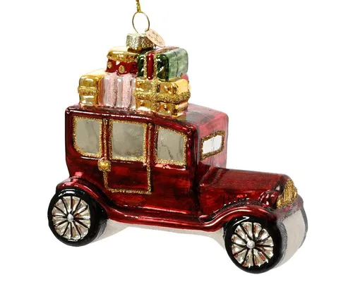 Kaemingk Christbaumschmuck, Christbaumschmuck Glas Auto mit Geschenken 11,7cm, hängend - Rot