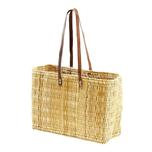 Kobolo Einkaufstasche - Modische Seegras Schultertasche für jeden Anlass - Damen-Schultertaschen aus geflochtenem Seegras, langlebig und komfortabel mit Echt-Leder-Henkeln. Ideal für Strand, Einkaufen oder Büro - ein stilvoller Allrounder!