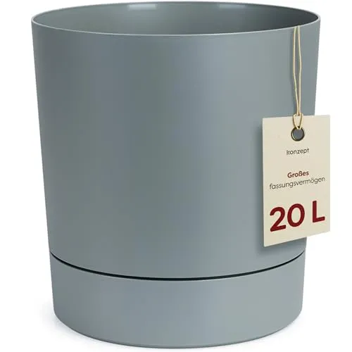 KONZEPT Blumentopf mit Untersetzer 32,5 cm - großer Übertopf aus Kunststoff für Zimmerpflanzen, modern und wetterfest, für Innen und Außen, Mint