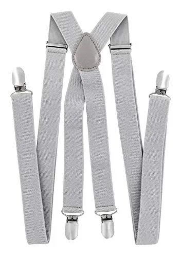 axy Hosenträger für Herren breit 2,5 cm in X-Form mit 4 Hosenträger Clips extra stark längenverstellbar 25mm (Lichtgrau)