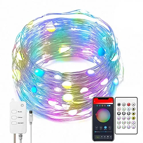 LED Lichterketten 15m Musiksynchronisation Farbwechsel, RGB-LED-Kette, 40-Tasten-Fernbedienung, eingebautes Mikrofon, SMART ALEXA GOOGLE HOME TUYA, App-gesteuerte LED-Leuchten