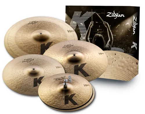 Zildjian K Custom Series Dark Cymbal Box Set - 14 Zoll Hi-Hats, 16 Zoll/18 Zoll Crash, 20 Zoll Ride - Becken-Set mit warmem, sattem Sound und einzigartigen trockenen Obertönen. Enthält 14