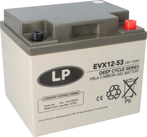 Landport LP EVX12053 12V 53Ah Deep-Cycle AGM-GEL Batterie - AGM-GEL Akku für vielseitige Anwendungen, wartungsfrei und langlebig, ideal für Solaranlagen, Wohnmobile und Notstromsysteme.