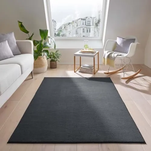 Taracarpet Teppich Kurzflor waschbar sehr weich für Wohnzimmer Esszimmer und Kinderzimmer Flachflor Uni Einfarbig anthrazit 160x220 cm