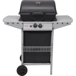 Gasgrill 5,5kW mit 2 Brennern - Schwarz/Silber - Kompakter Gasgrill für das Grillvergnügen im Freien. Mit Thermometer, klappbaren Ablagen und 2 Brennern für optimale Temperaturkontrolle. Ideal für gesellige Grillabende!