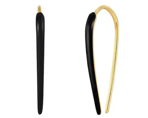 Glanzstücke München Damen Ohrhänger aus 925/- Sterling Silber - Elegante Ohrringe aus 14 Karat gelbvergoldetem Sterling Silber mit schwarzer Emaille, ideal für jeden Anlass – ein echter Eyecatcher!