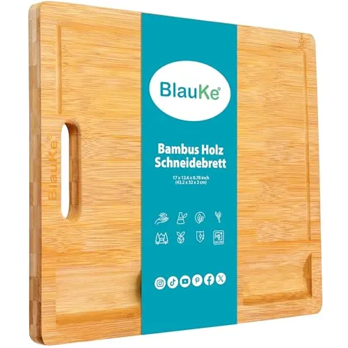 Schneidebrett aus Holz mit Saftrille und Eingebauten Ablagen (43x32cm) – Bambus Küchenbrett, Servierplatte für Fleisch, Käse, Gemüse, Wurst – Holzbrett für Küche Groß, Brotbrett, Frühstücksbrettchen
