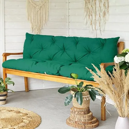 4L Textil Bankauflage Gartenbankauflage Bankkissen Polsterauflage Hollywoodschaukel Auflage für Gartenbank Sitzkissen und Rückenkissen wetterfest Stuhlkissen(180x60x50 cm),Grün UV-beständig
