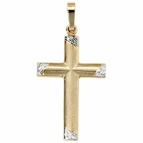 Anhänger Kreuz aus 333 Gold Gelbgold, Unisex, teilrhodiniert - Eleganter Anhänger im Kreuzdesign aus 333er Gelbgold. Ideal für jeden Anlass, glänzend und teilmattiert für einen modernen Look. Perfekt als Geschenk oder für die eigene Schmucksammlung.