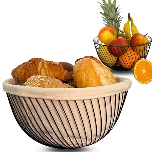 EliXito® 2 in 1 Obstkorb Brotkorb Metall - Brotkästen mit 100% Baumwolle Einlage, ideal für Brötchen & Deko; rutschfest, kratzsicher und leicht zu reinigen – perfekt für jede Einrichtung!