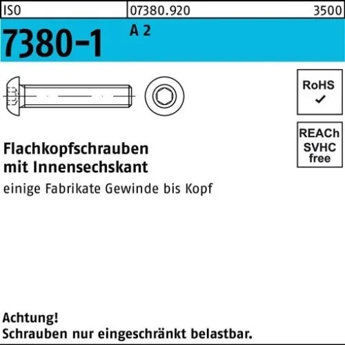 500er PACK(Stk) 007380920010030010 Flachkopfschraube ISO 7380-1 m.Innensechskan