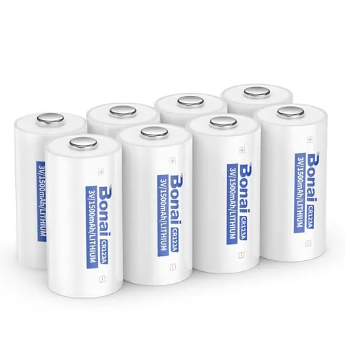 BONAI CR123A Lithium Batterien 3V 1500mAh CR123 Akku Batterien Nicht Wiederaufladbar Geringe Selbstentladung 8 Stück für Taschenlampe, Spielzeug, Alarmsystem, Mikrofon, Intelligentes Instrumen