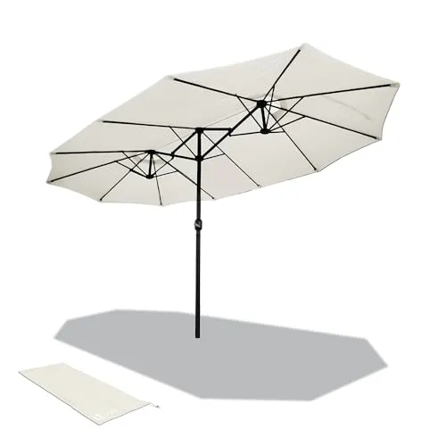 VOUNOT Doppelsonnenschirm mit Handkurbel - 460 x 270 cm Beige - Sonnenschirm für Garten, Terrasse und Strand mit UV-Schutz 30+ und stabiler Aluminiumkonstruktion. Ideal für entspannte Stunden im Freien.
