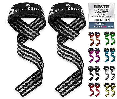 BLACKROX Zughilfen 2 Stück [Vergleichssieger 2024] Lifting Straps | Zugbänder mit reißfesten Klettverschluss | Perfekt für Kraftsport & Bodybuilding | Grau
