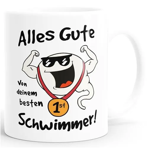 MoonWorks® Kaffee-Tasse Alles Gute von deinem besten Schwimmer Geschenk Papa Vatertag Geburtstag lustige Kaffeebecher Weiss Keramik-Tasse