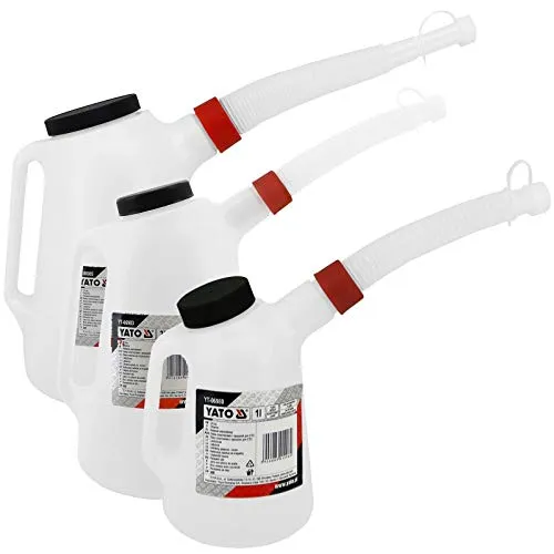 YATO Ölkannen Set 1 | 3 | 5 Liter - Praktisches Ölflaschen-Set mit flexiblen Ausgießern in verschiedenen Größen. Ideal für schwer erreichbare Stellen und mit Skala für präzises Einfüllen von Betriebsflüssigkeiten.