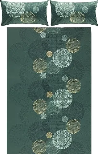 REDBEST Renforcé Bettwäsche Kreise grün Größe 40x80 cm / 200x200 cm - temperaturausgleichend, strapazierfähig, mit Reißverschluss